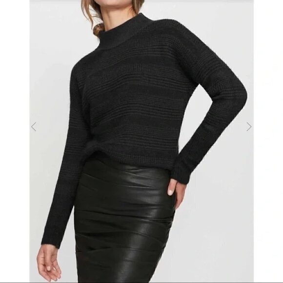 Whistles Black Mock Neck Mohair Wool Fuzzy Sweater - Picture 1 of 7